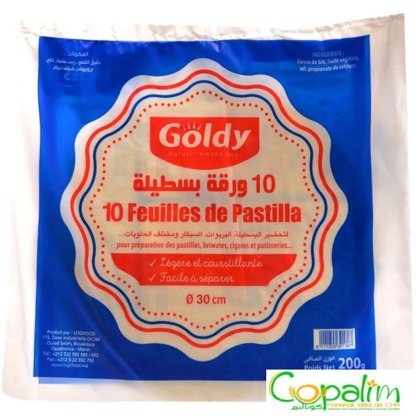 10 FEUILLES DE PASTILLA GOLDY 30CM